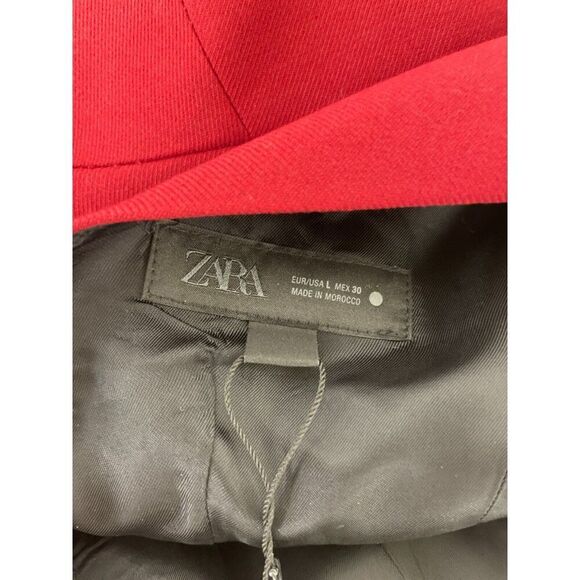 Zara Womens Mini Dress L Bright Red Voluminous Sleeveless V-Neck 2065/677 NWT - Picture 6 of 16